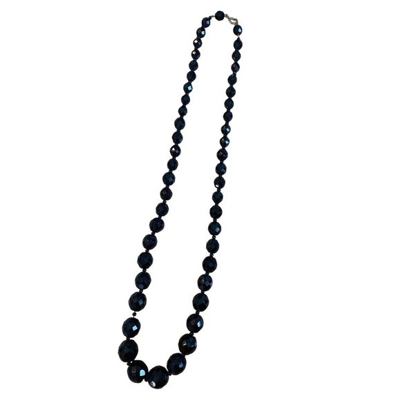 Vintage Black Faceted Bead Necklace With Spring Ring Clasp - Picture 1 of 5